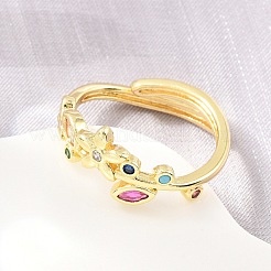 Brass Pave Cubic Zirconia Cuff Open Rings&nbsp;CU-CBACDF6-09G-03