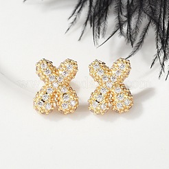 Brass Micro Pave Cubic Zirconia Stud Earrings&nbsp;EJEW-Z091-04G-X