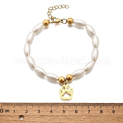 304 Stainless Steel Paw Print Charm Bracelets for Women&nbsp;BJEW-C098-12G