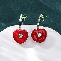 Cherry Brass Enamel Stud Earrings for Women&nbsp;EJEW-G425-02P