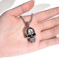 Stainless Steel Halloween Skull Pendant Box Chain Necklaces for Men&nbsp;PW-WGF912C-01