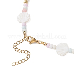 Summer Beach Natural White Shell and Glass Seed Beaded Necklaces&nbsp;NJEW-JN05855-01