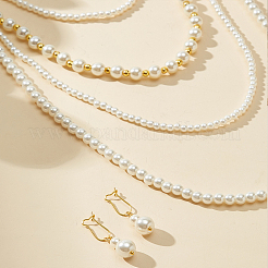 French Elegant Plastic Imitation Pearl Multilayer Necklace & Earrings Sweater Chain Set for Women&nbsp;EN7269