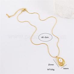 Elegant 304 Stainless Steel with Imitation Pearl Teardrop Pendant Necklaces for Fashionable Women&nbsp;AJ2709