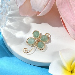 Copper Wire Wrapped Natural Green Aventurine Shamrock Pendants&nbsp;PALLOY-JF02945-02