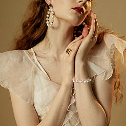 2 Sets 2 Colors Plastic Imitation Pearl Flower Link Chain Necklace & Bracelet & Dangle Stud Earrings&nbsp;SJEW-FI0001-21