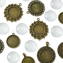 DIY Blank Round Glass & Tibetan Style Alloy Pendant Making Kits&nbsp;DIY-FS0006-10