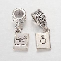Rectangle with Word Passport Alloy European Dangle Large Hole Pendants&nbsp;MPDL-F017-06