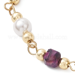 Dyed & Heated Natural Tiger Eye Cube & Shell Pearl Round Beads Link Bracelets&nbsp;BJEW-JB12907-02