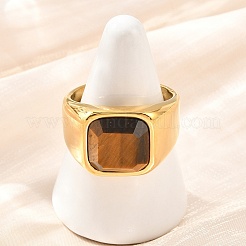 304 Stainless Steel with Natural Tiger Eye Finger Rings for Men&nbsp;SA-CBA3D5E-02G