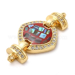 Rack Plating Brass Micro Pave Clear Cubic Zirconia Rhombus Links Connector Charms&nbsp;KK-K385-105G-03