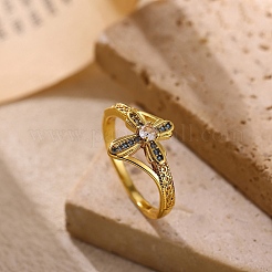 Brass Micro Pave Cubic Zirconia Finger Rings for Women&nbsp;RJEW-K261-11G