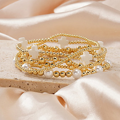 5Pcs 5 Styles Brass & Resin Imitation Pearl Round Beads Stretch Jewelry for Women&nbsp;YN2620-1