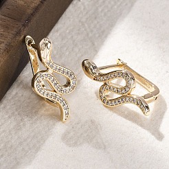 Brass Clear Cubic Zirconia Hoop Earrings&nbsp;EJEW-Q014-36G