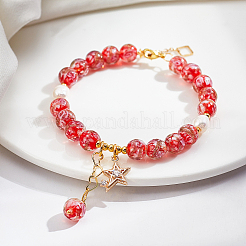 Handmade Inner Flower Gold Sand Lampwork Round Bead Strands&nbsp;LAMP-OC0001-39