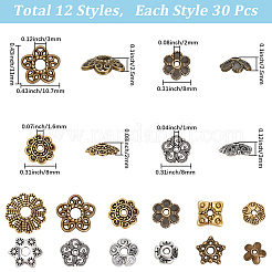 360Pcs 12 Styles Tibetan Style Alloy Bead Caps&nbsp;TIBE-SC0002-31