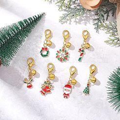 7Pcs Christmas Theme Alloy Enamel Pendant Decorations&nbsp;HJEW-MZ00328