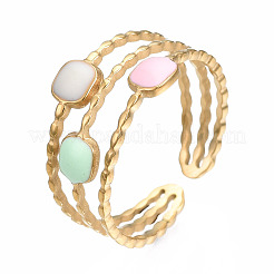 304 Stainless Steel Square Open Cuff Ring with Enamel&nbsp;X-RJEW-T023-52G