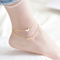 Love Heart 304 Stainless Steel Double Layer Anklets for Women&nbsp;FS-WG96390-01
