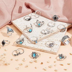 85Pcs 85 Style Rhombus & Crown & Heart & Moon & Flower Rhinestone Open Cuff Rings Set with Imitation Turquoise Beaded&nbsp;RJEW-AR0001-03