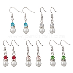 Round Glass Pearl & Glass Beads Dangle Earrings&nbsp;EJEW-JE06718