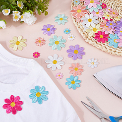 64Pcs 2 Sets Daisy Flower Polyester Computerized Embroidery Iron On/Sew On Patches&nbsp;PATC-FH0001-32