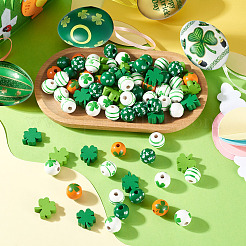 80Pcs 8 Styles Printed Wood European Beads&nbsp;WOOD-TA0002-98