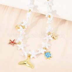 Ocean Brass Pave Cubic Zirconia and Enamel Sea Animals Pendant Necklaces&nbsp;KK-CBA4547-03C-G
