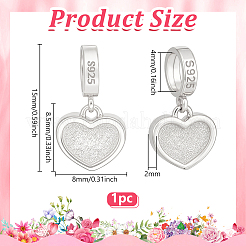 1Pc 925 Sterling Silver Heart Charms&nbsp;STER-BC0004-37S