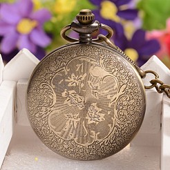 Filigree Flat Round Alloy Pendant Pocket Quartz Watch Necklaces&nbsp;WACH-L024-07