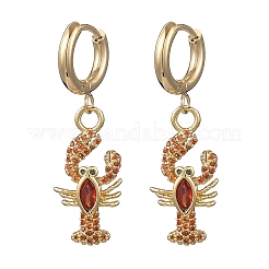Lobster Brass Micro Pave Cubic Zirconia Dangle Hoop Earrings&nbsp;EJEW-JE07171