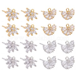 4 Pairs 2 Style Brass Micro Pave Clear Cubic Zirconia Stud Earring Findings&nbsp;KK-ZZ0001-07