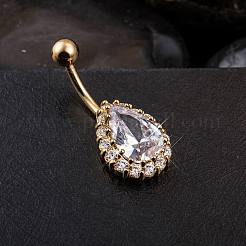 Piercing Jewelry Real 18K Gold Plated Brass Teardrop Cubic Zirconia Navel Ring Navel Ring Belly Rings&nbsp;AJEW-EE0001-20A