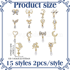 30Pcs 15 Styles Golden Brass Micro Pave Rhinestone Cabochons&nbsp;DIY-HY0002-56