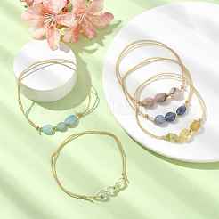 Mixed Natural Amazonite & Citrine & Blue Aventurine & Pink Opal & Quartz Crystal Nuggets Braided Bead Anklets&nbsp;AJEW-AN00557