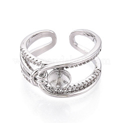 Brass Micro Pave Clear Cubic Zirconia Cuff Ring Settings&nbsp;KK-T076-56P