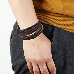 1Pc Cowhide Leather Cord Multi-strand Bracelets&nbsp;BJEW-CL0001-48A