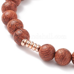 3Pcs 3 Style Natural Lava Rock & Wood Round Beaded Stretch Bracelets Set&nbsp;BJEW-JB08350