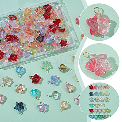 120Pcs 3 Styles Gradient Color Baking Paint Transparent Glass Star & Heart & Butterfly Connector Charms&nbsp;PALLOY-AR00029