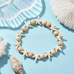 Beach Starfish Dye Synthetic Turquoise Beaded Stretch Barcelets&nbsp;BJEW-JB10289-01