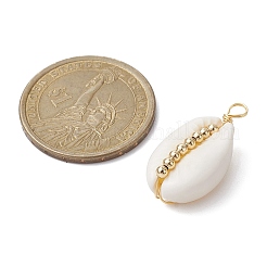 Natural Cowrie Shell Copper Wire Wrapped Pendants&nbsp;PALLOY-JF02277-01
