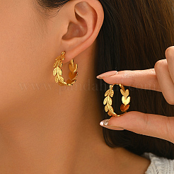 201 Stainless Steel Leaf Hoop Earrings for Women&nbsp;GX4867