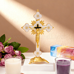 Religion Alloy Enamel Crucifix Cross Statue Display Decorations&nbsp;DJEW-WH0043-105D