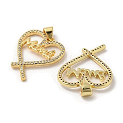 Mother's Day Theme Rack Plating Brass Micro Pave Cubic Zirconia Pendants&nbsp;KK-F869-19G-02