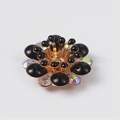 Flower Brass Rhinestone Enamel Cabochon Settings&nbsp;KK-K114-FGM-G