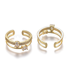Adjustable Brass Micro Pave Clear Cubic Zirconia Cuff Rings&nbsp;ZIRC-Z002-27G