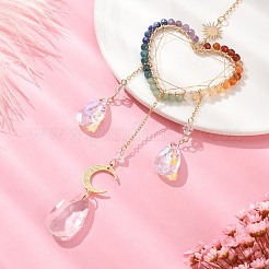 Wire Wrapped Chakra Gemstone & Brass Pendant Decorations&nbsp;HJEW-TA00075-02