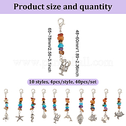 40Pcs 10 Styles Tibetan Style Sea Animal Alloy Pendant Decorations&nbsp;HJEW-GO00010