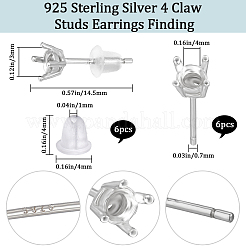Anti-Tarnish 3 Pairs Rhodium Plated 925 Sterling Silver Stud Earrings Finding&nbsp;STER-BBC0005-67B