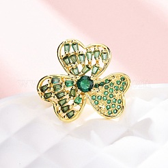 Brass Micro Pave Cubic Zirconia Adjustable Cuff Rings for Women&nbsp;RJEW-U053-05G